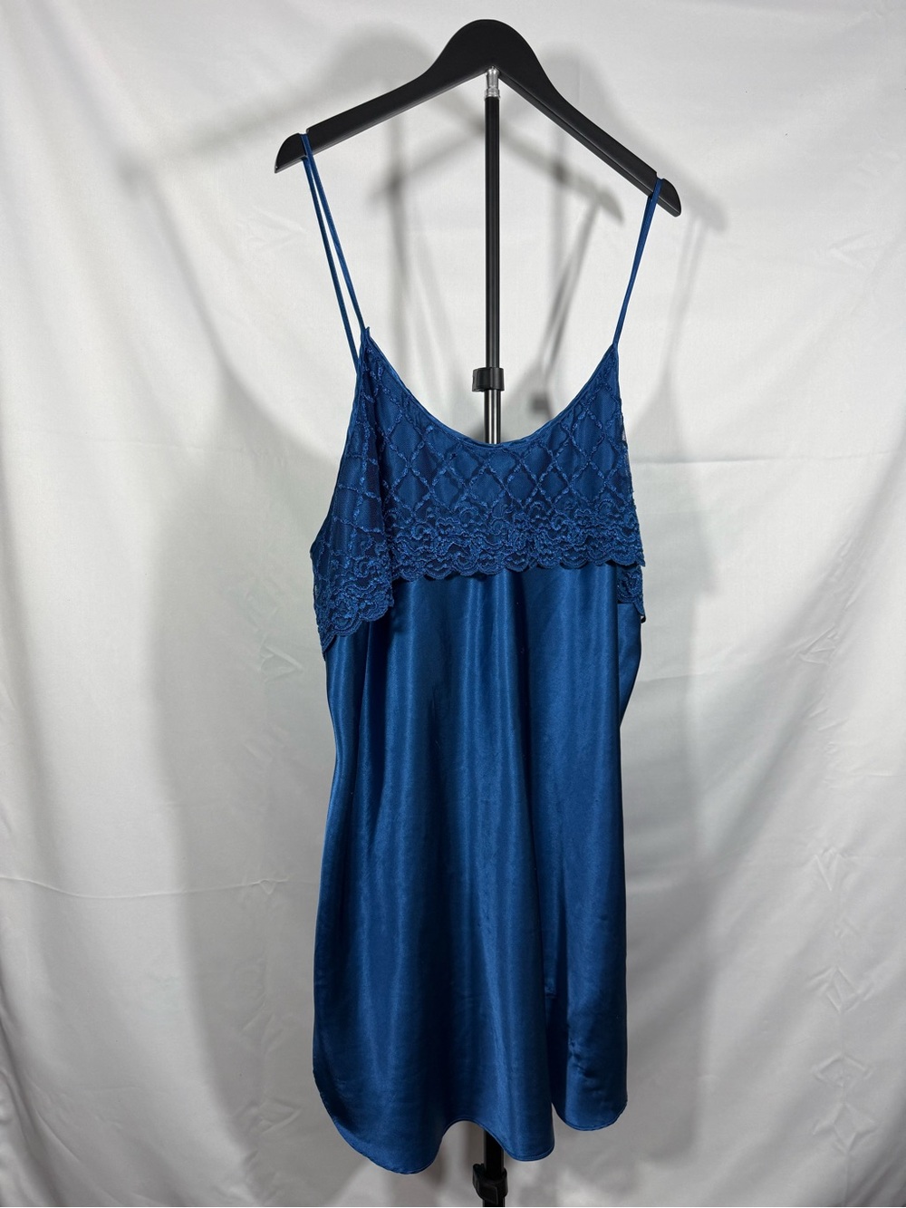 Vintage Intimate Moods Blue Satin Lace Chemise Nightgown 3X